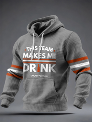 Men's This Team Makes Me Drink Printed Football Fans Gameday Casual Checkered Cotton Hoodie