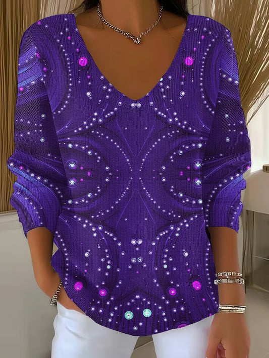 Women's Purple Art Printed Casual Top