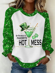 Women's St Patrick’s Shamrock Hot Mess Printed Sweatershirt