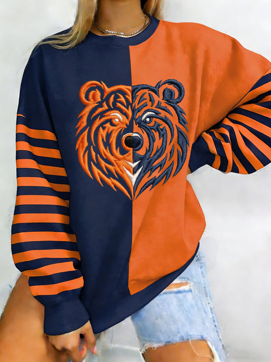 Women's Bear Print Football Fans Gameday Casual Sweatshirt