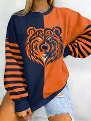 Women's Bear Print Football Fans Gameday Casual Sweatshirt