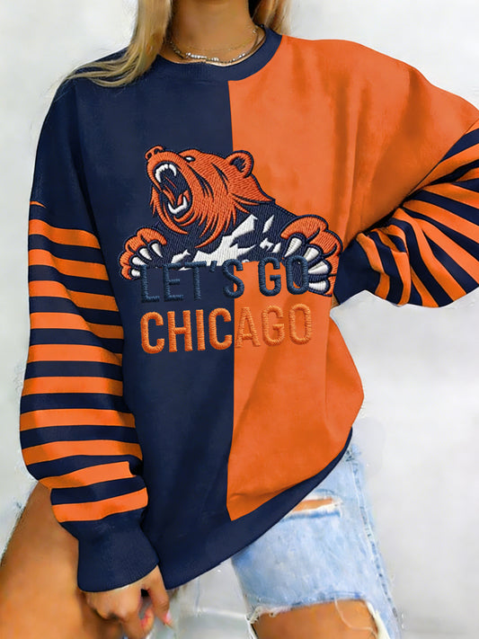 Women's Let's Go Chicago Print Football Fans Gameday Casual Sweatshirt