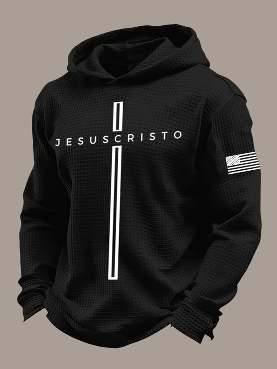 Men's Retro Faith Printed Waffle Long Sleeve Top