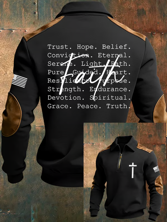 Men's Vintage Faith Cross Casual Printed Zip-Up Hoodie