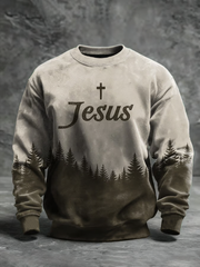 Men's Vintage Faith Cross Casual Printed Crew Neck Sweatshirt
