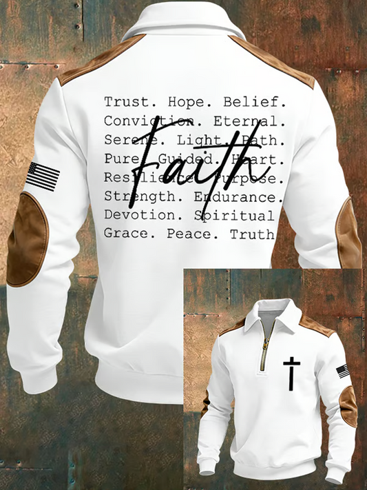 Men's Vintage Faith Cross Casual Printed Zip-Up Hoodie