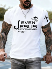 Men's esus Also Told The Story Of The Fish imitation cotton short-sleeved T-shirt