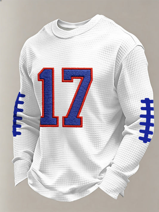 Men's Buffalo Print Football Fans Gameday Casual Waffle Long Sleeve T-Shirt