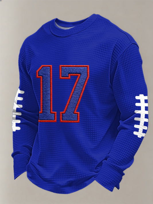 Men's Buffalo Print Football Fans Gameday Casual Waffle Long Sleeve T-Shirt