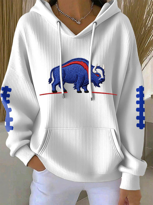 Women's Buffalo Print Football Fans Gameday Casual Hoodie