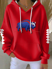 Women's Buffalo Print Football Fans Gameday Casual Hoodie