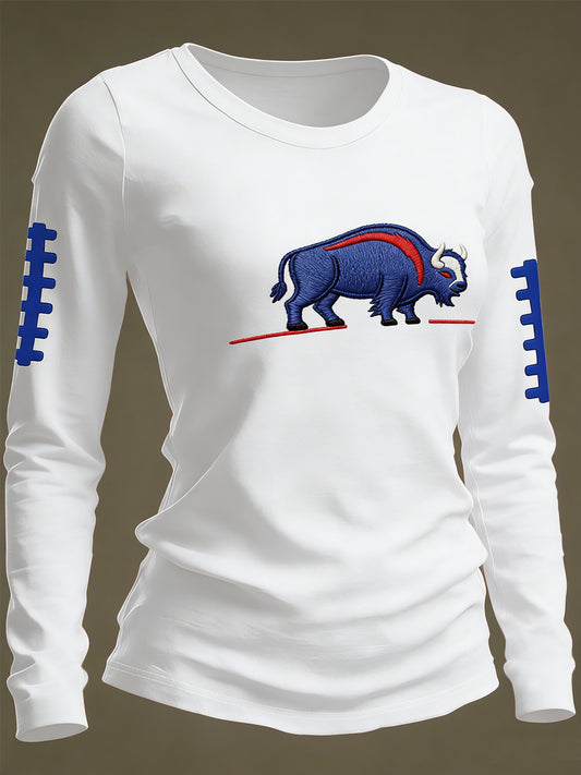 Women's Buffalo Print Football Fans Gameday Casual Long Sleeve T-Shirt