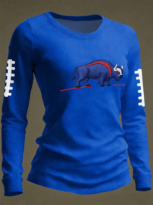 Women's Buffalo Print Football Fans Gameday Casual Long Sleeve T-Shirt