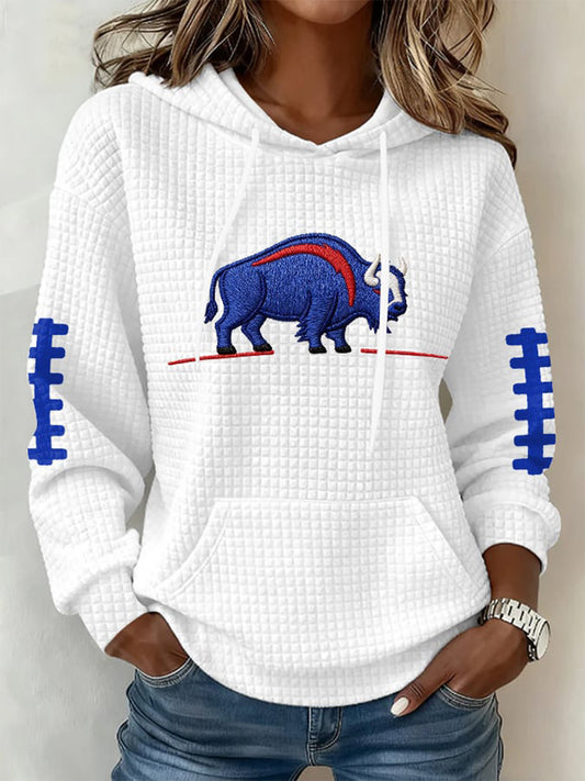Women's Buffalo Print Football Fans Gameday Casual Waffle Hoodie