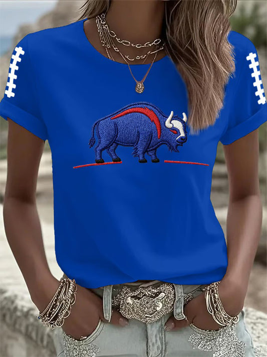 Women's Buffalo Print Football Fans Gameday Casual Tee