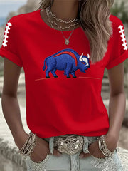 Women's Buffalo Print Football Fans Gameday Casual Tee