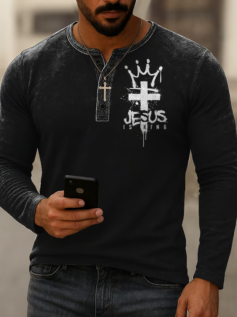 Men's Casual Faith Print Long Sleeve T-Shirt