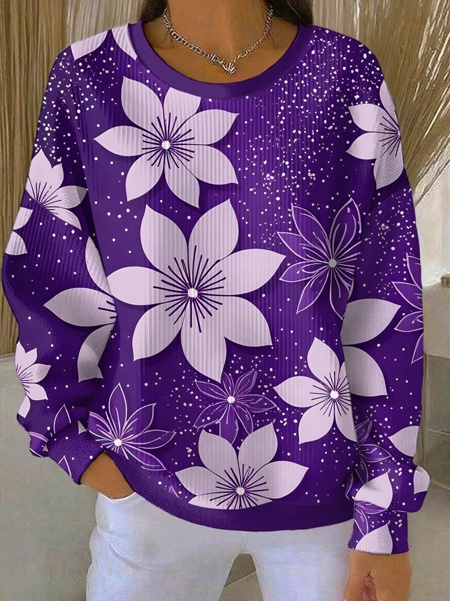 Women's Purple Art Print Casual Sweatshirt