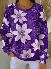 Women's Purple Art Print Casual Sweatshirt