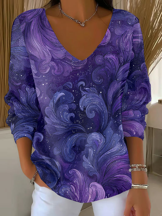 Women's Purple Art Printed Casual Top