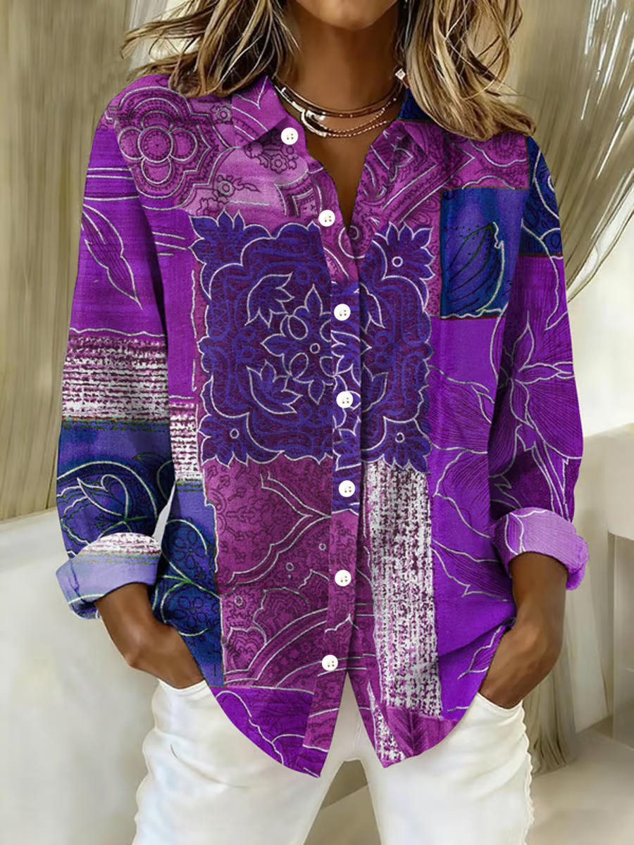 Women's Casual Purple Floral Print shirts
