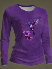 Women's Purple Art Print Casual Long-Sleeve T-Shirt