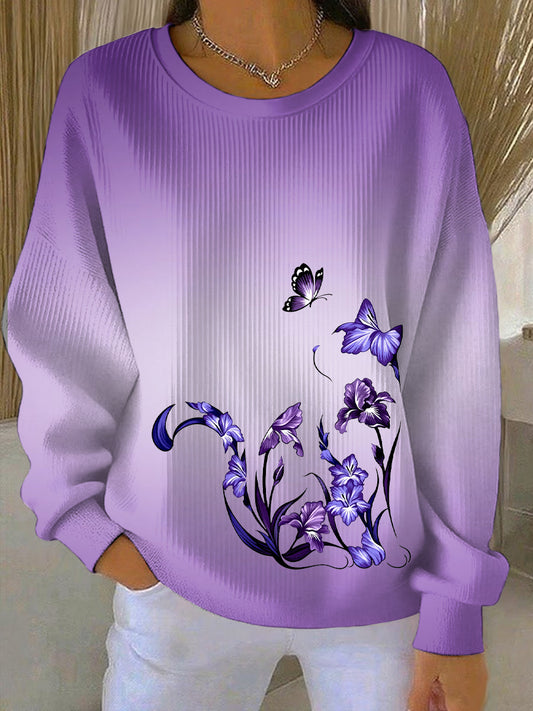 Women's Purple Art Print Casual Sweatshirt