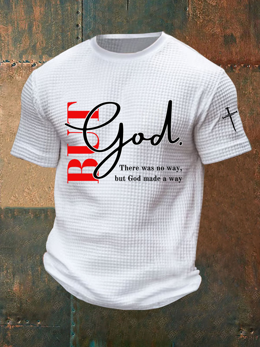 Men's But God Waffle Print Casual T-Shirt