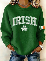 Women's St. Patrick's Day Shamrock Print Crew Neck Sweater