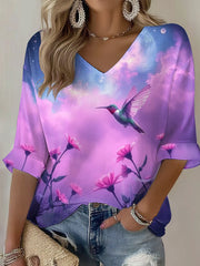 Women's Purple Art Print Casual T-shirt