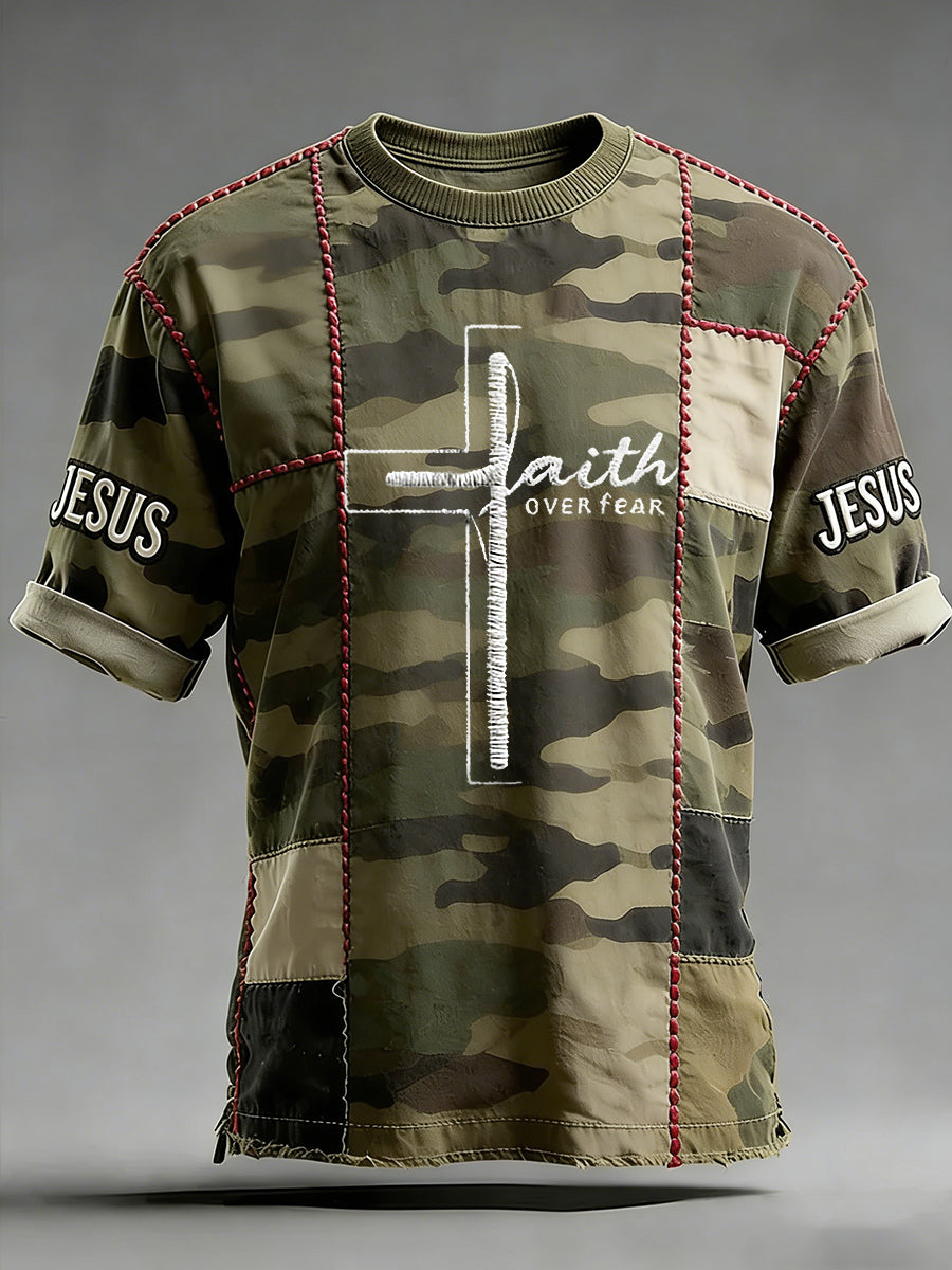 Men's Faith Over Fear Cross Print Short Sleeve T-shirt