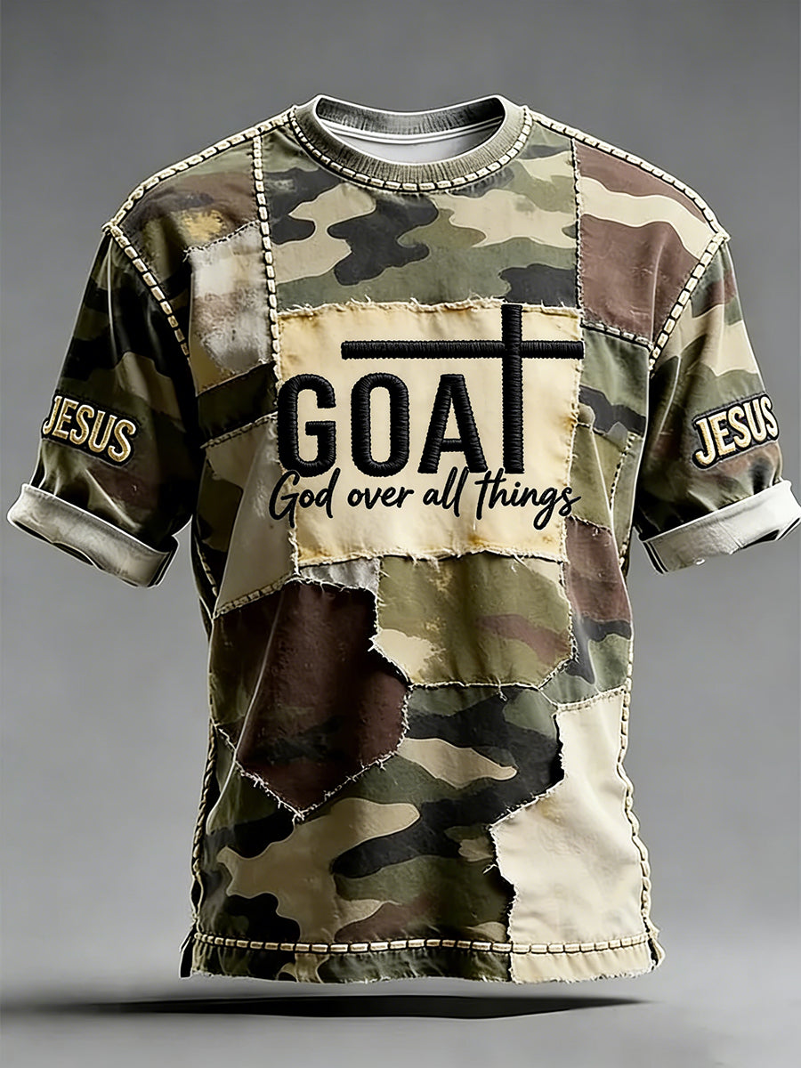 Men's Goat God Over All Things Cross Print Short Sleeve T-shirt