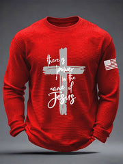 Men's There is Power in The Name of Jesus Faith Cross Waffle Long Sleeve T-Shirt