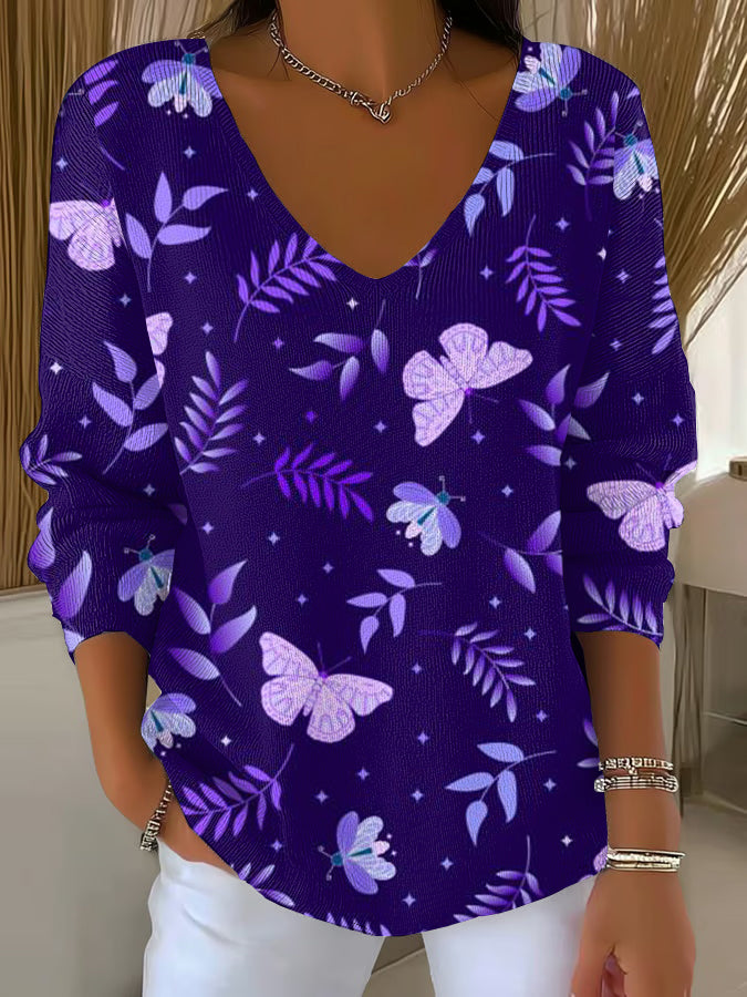 Women's Purple Art Printed Casual Top