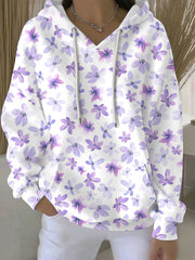 Women's Purple Art Print Casual Hoodie