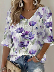 Women's Purple Art Print Casual T-shirt