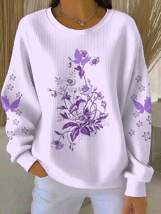 Women's Purple Art Print Casual Sweatshirt