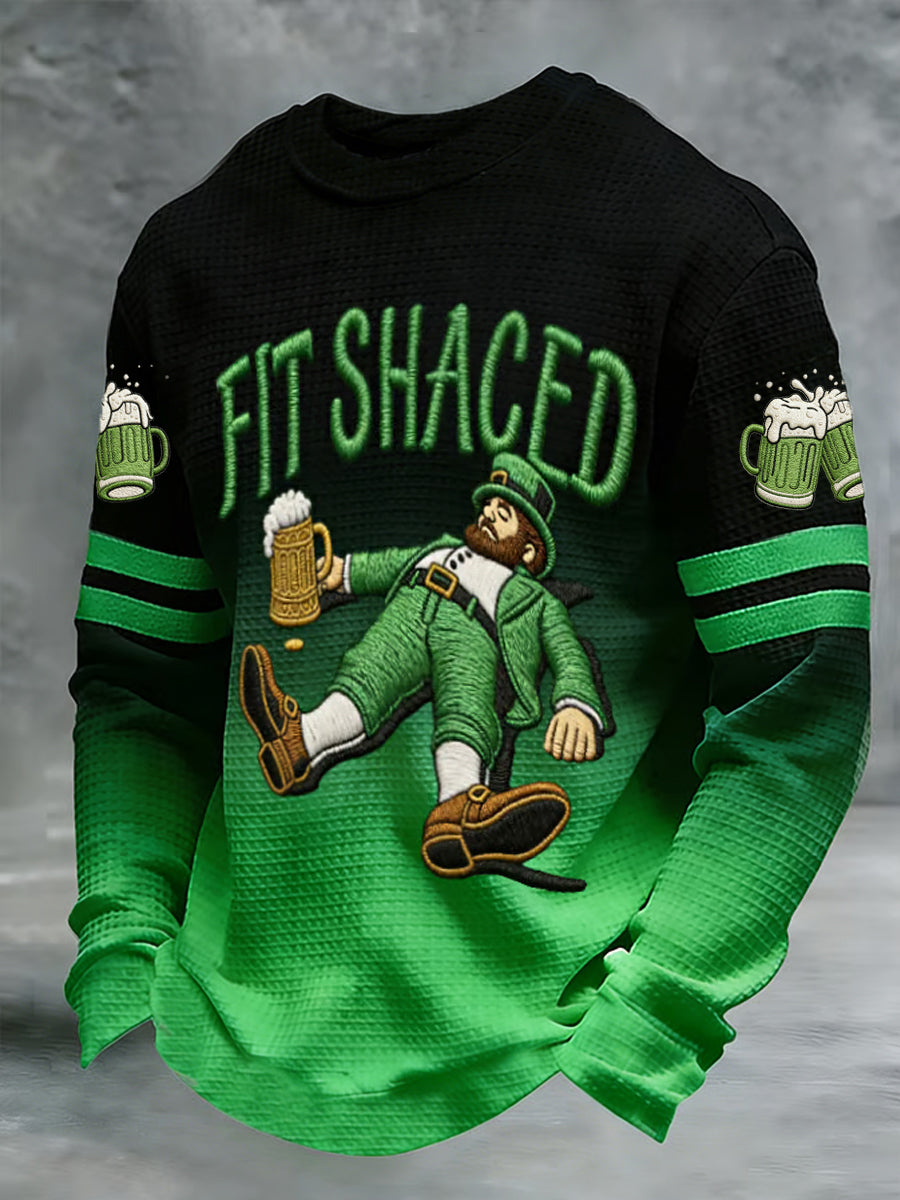 Men's Funny St. Patrick's Day Fit Shaced Print Casual Waffle Sweatshirt