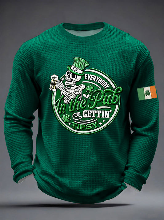 Men's St. Patrick's Day Everybody In The Pub Gettin’ Tipsy Waffle Long Sleeve T-Shirt
