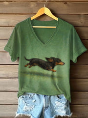 Women's Dachshund Print Casual T-Shirt