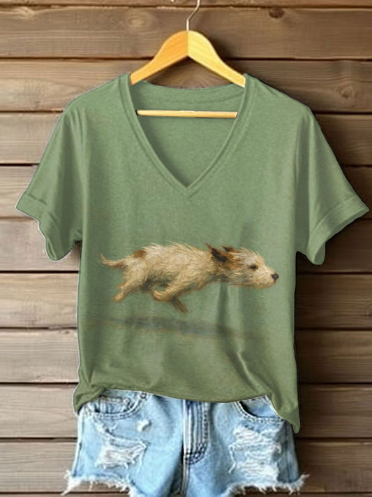 Women's Dog Art Print Casual T-Shirt