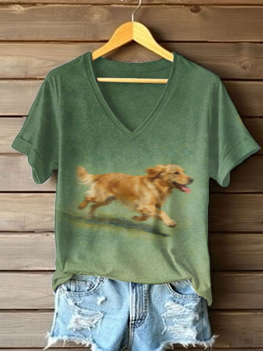 Women's Golden Retriever Print Casual T-Shirt