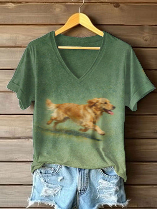 Women's Golden Retriever Print Casual T-Shirt