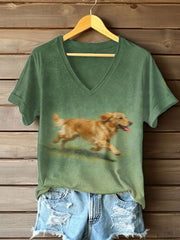 Women's Golden Retriever Print Casual T-Shirt