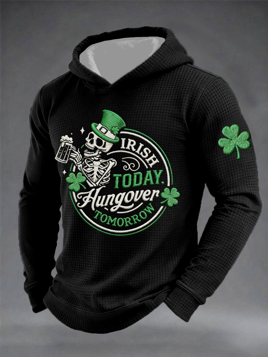 Men's Funny St. Patrick's Day Irish Today Hungover Tomorrow Print Casual Waffle Hoodie