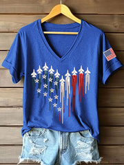 Women's American Heart Print V-Neck T-Shirt