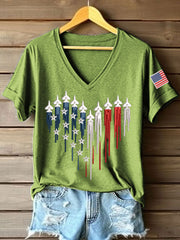 Women's American Heart Print V-Neck T-Shirt