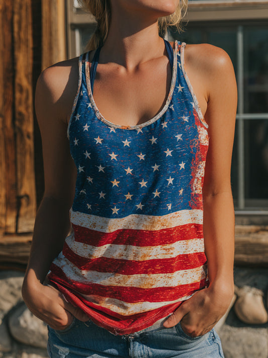 Women's American Flag Inspired Print Vintage Tank Top