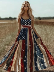 Women's American Flag Patchwork Maxi Dress