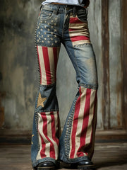 Women's American Flag Patchwork Vintage Jeans
